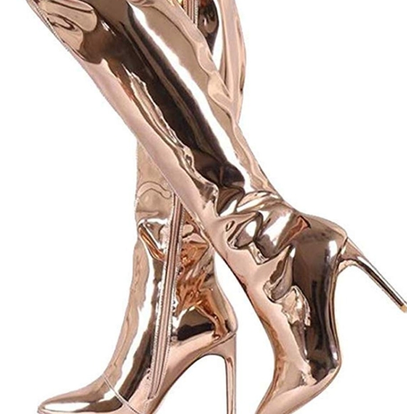 rose gold thigh high boots